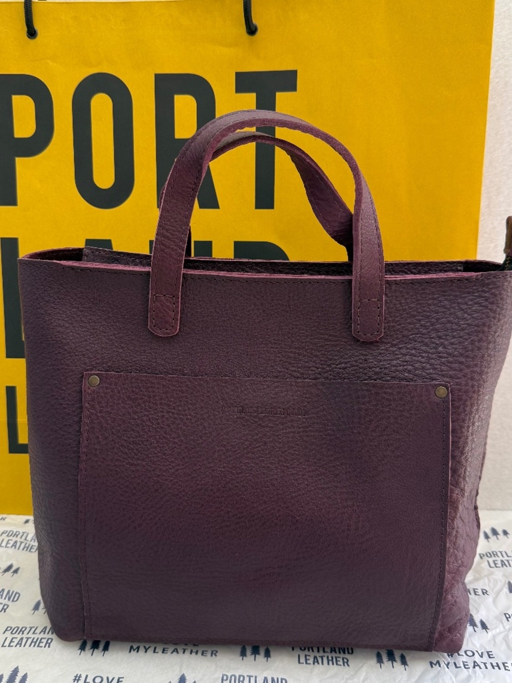 NWT Portland Leather Goods PLG Medium Zipper Crossbody Tote in Plum Purple RARE